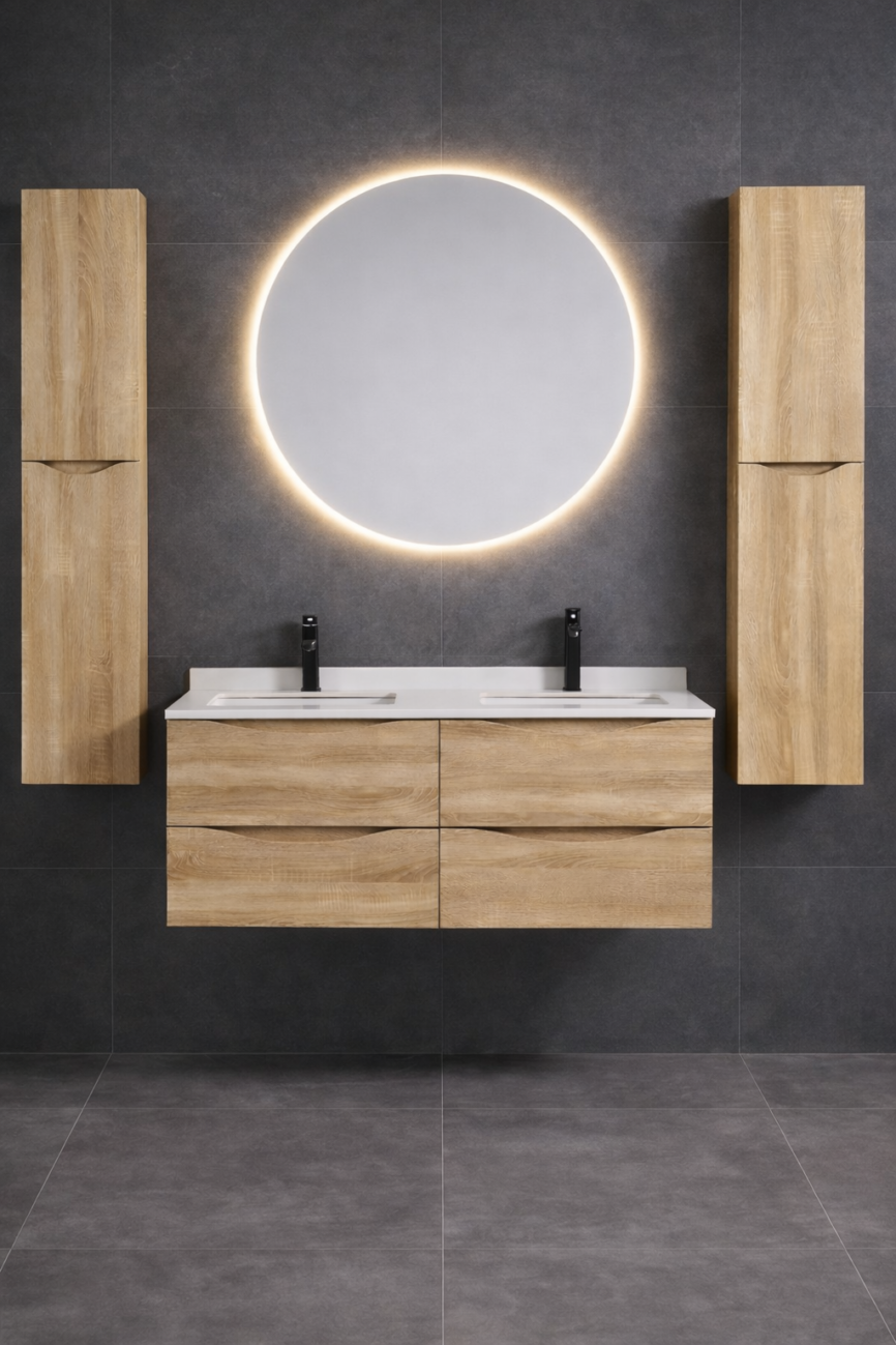 Norbad SG 9172 Beige 120 cm med rundt speil