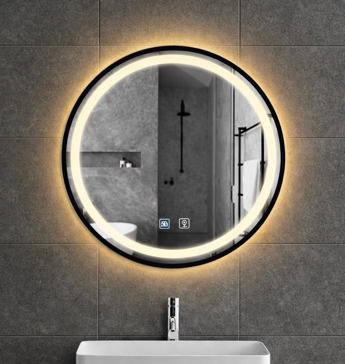 Norbad Rundt LED Speil med Sort Ramme - 60cm - Bilde 3