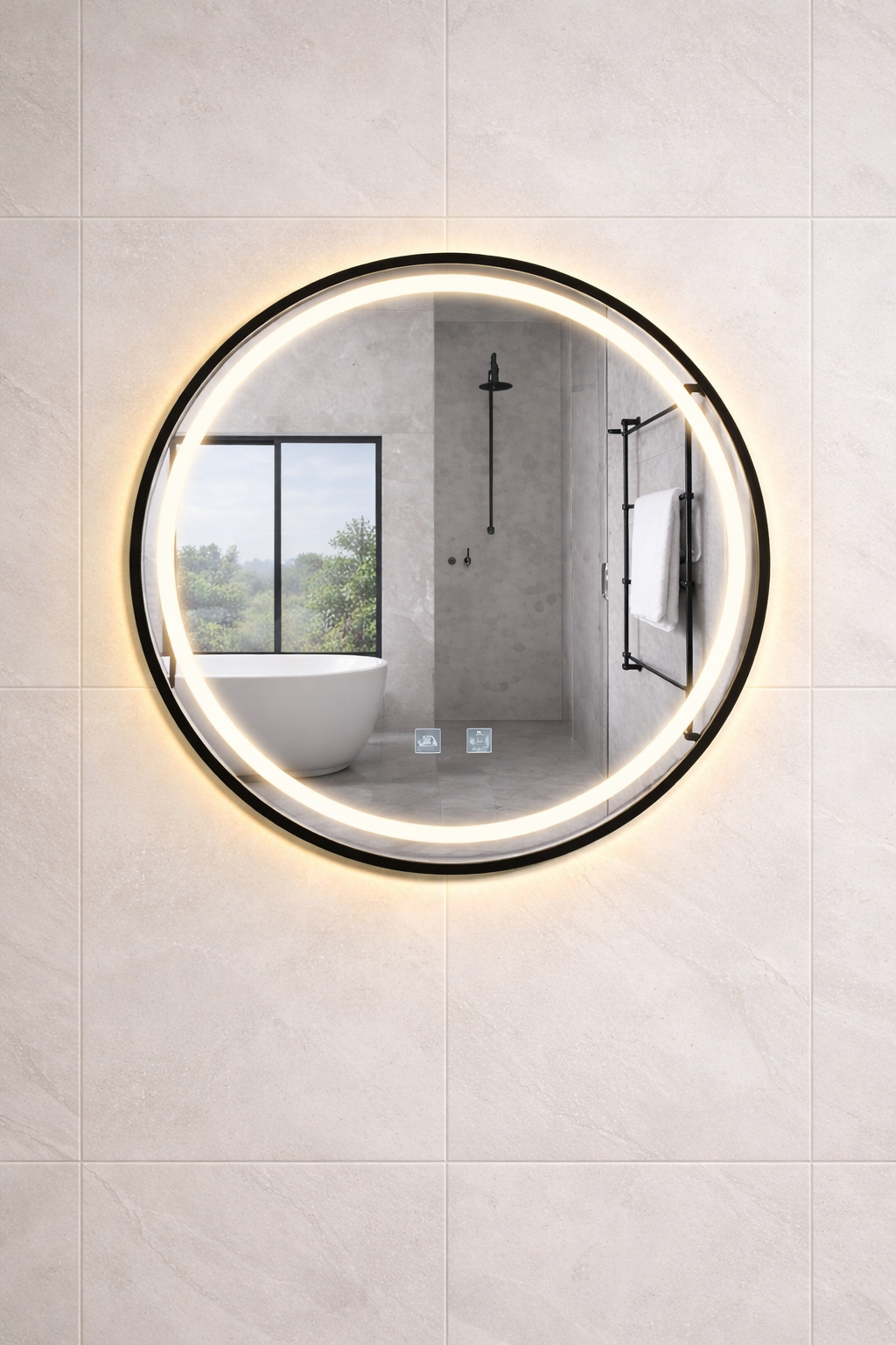 Norbad Rundt LED Speil med Sort Ramme - 60cm - Bilde 2