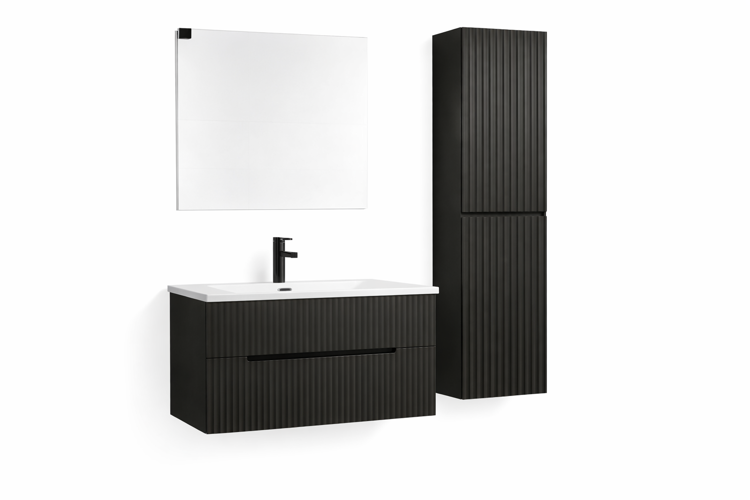 Servantskap 80 cm Svart med LED-speil – Norbad 9313 - Bilde 2